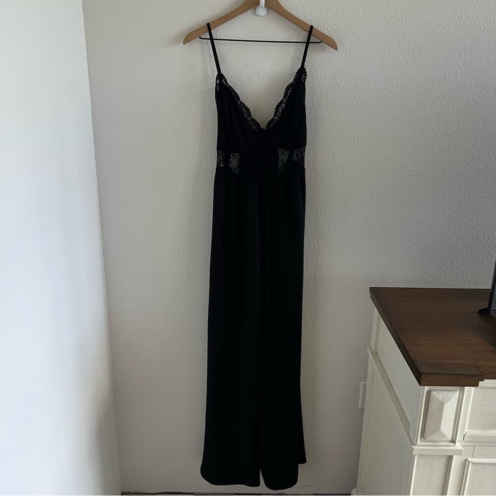 NWT Blashe Black Romper Lace Midriff Wide Leg Small